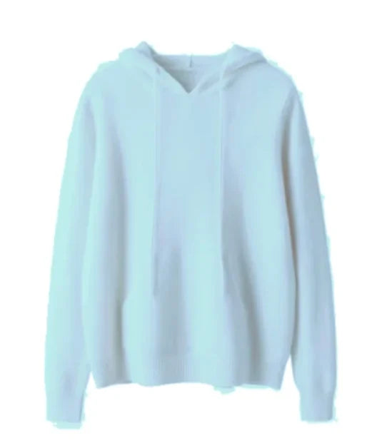 Round Neck Cashmere Hoodie Long Sleeve Slim Fit Pullover with Pocket