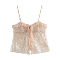 Sequined Chiffon Ruffle Crop Camisole Top | Women's Backless Party Tank