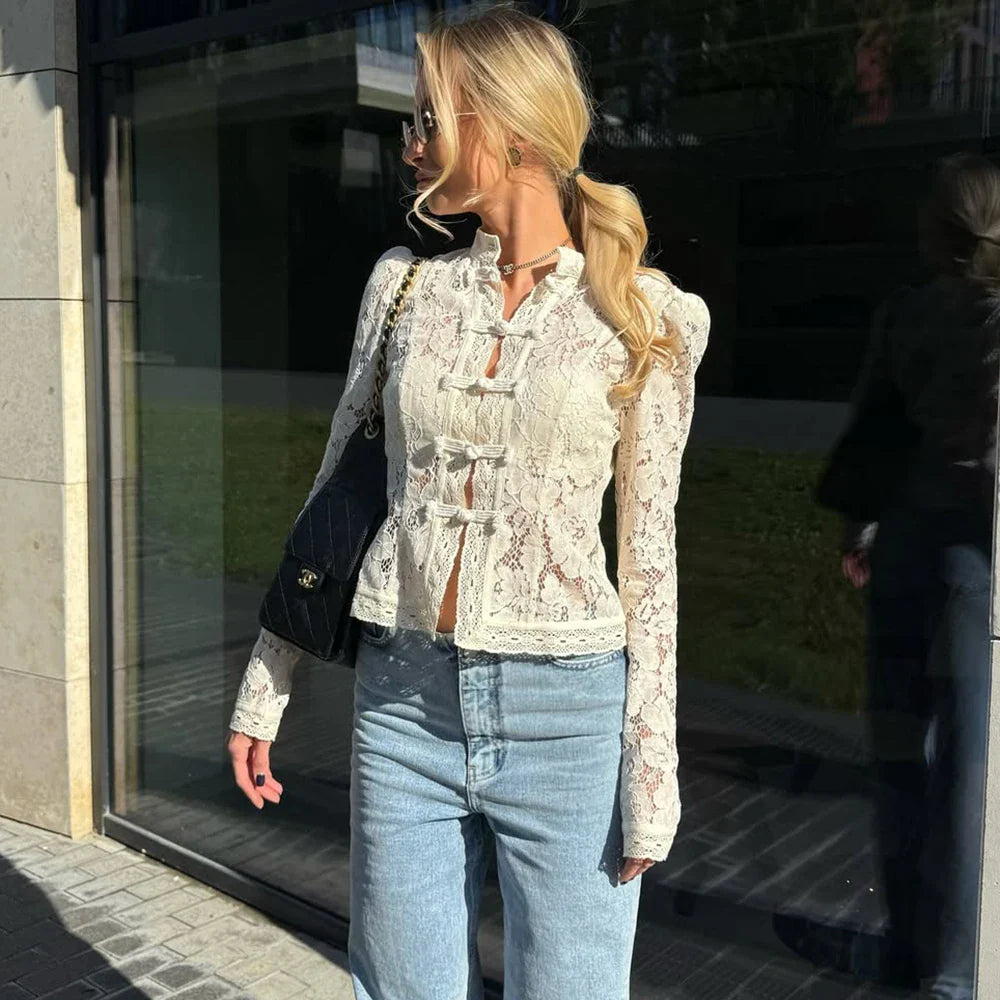 Lace Patchwork V-Neck Blouse