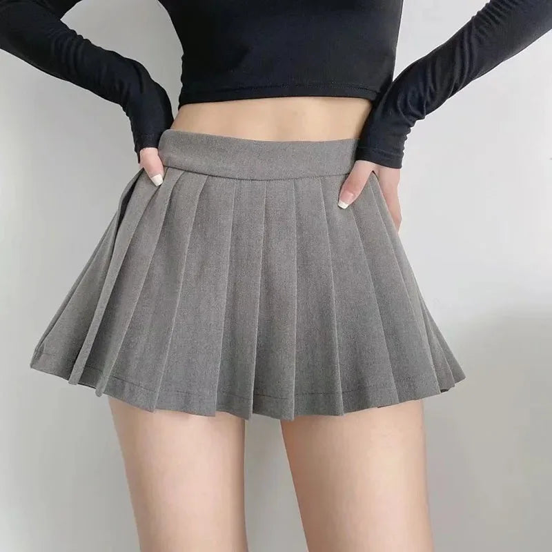 High Waist Pleated Mini Skirt | Korean JK Style Women's Solid Color Skirt