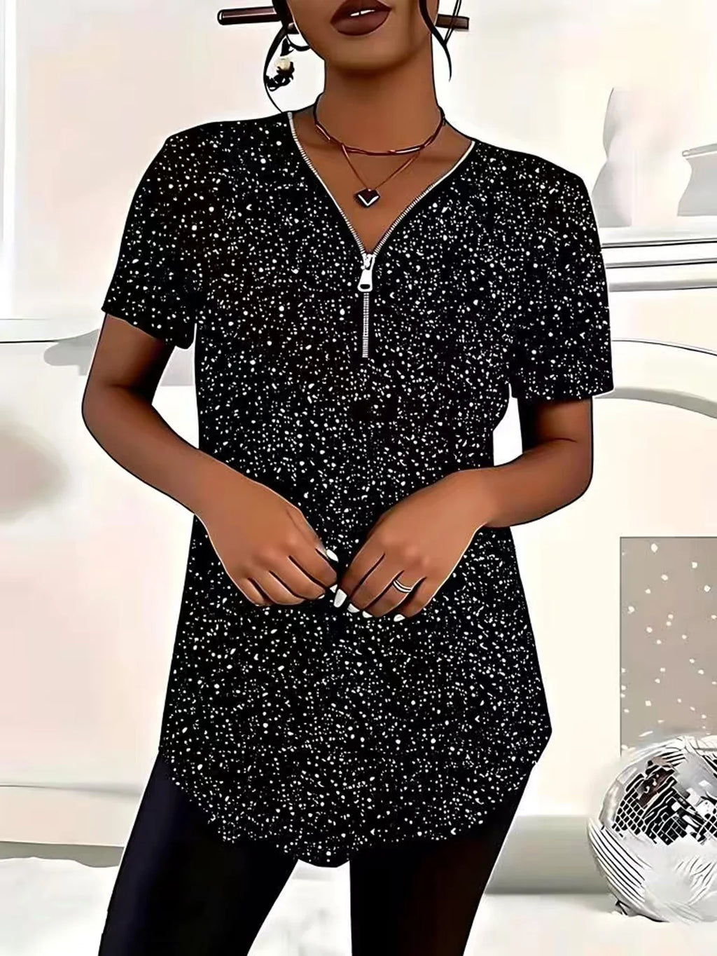 Women's Polka Dot V-Neck T-Shirt