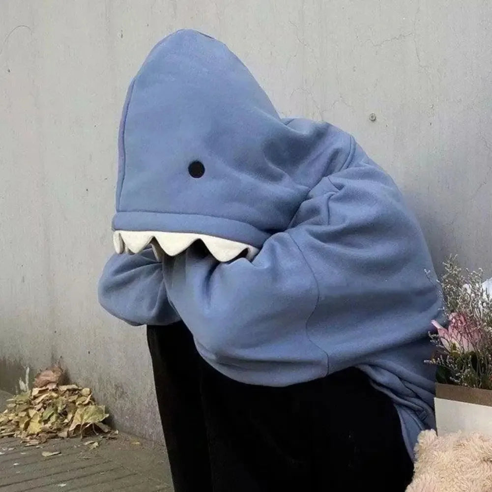Shark Patchwork Hoodie Oversized Loose Fit Pockets Long Sleeve