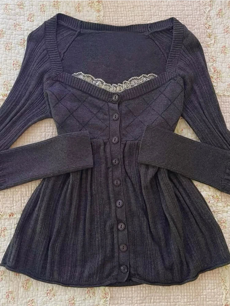 2000s autumn and winter women's sweater Vintage Harajuku pullover fashion versatile long-sleeved top hot girl emo girl clothing