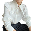 Women's Satin Silk Blouse - Long Sleeve Office Shirt