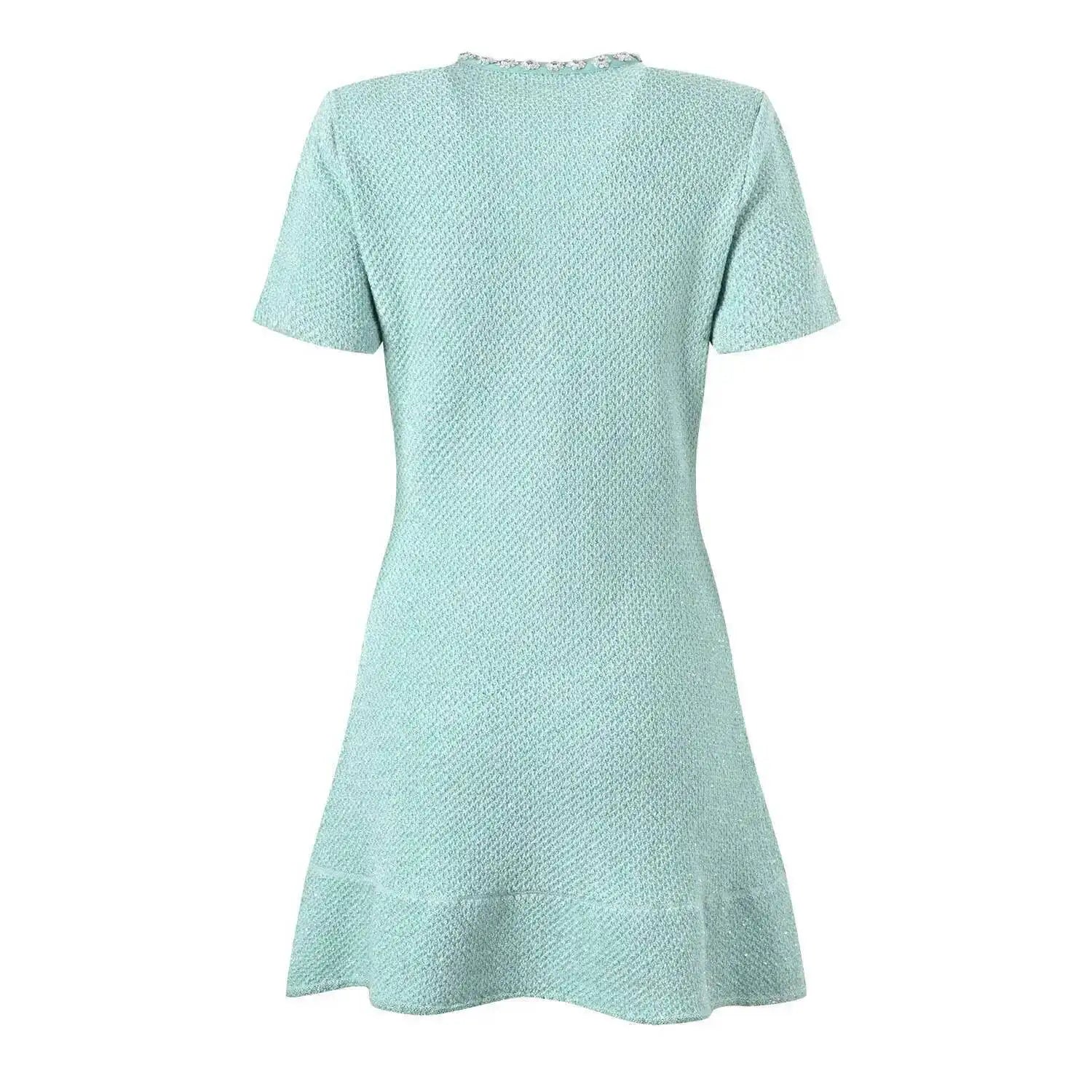 Luxury Designer Diamond Sequin Knitted Dress Women Ruffle Edge Beading Evening Party Dress