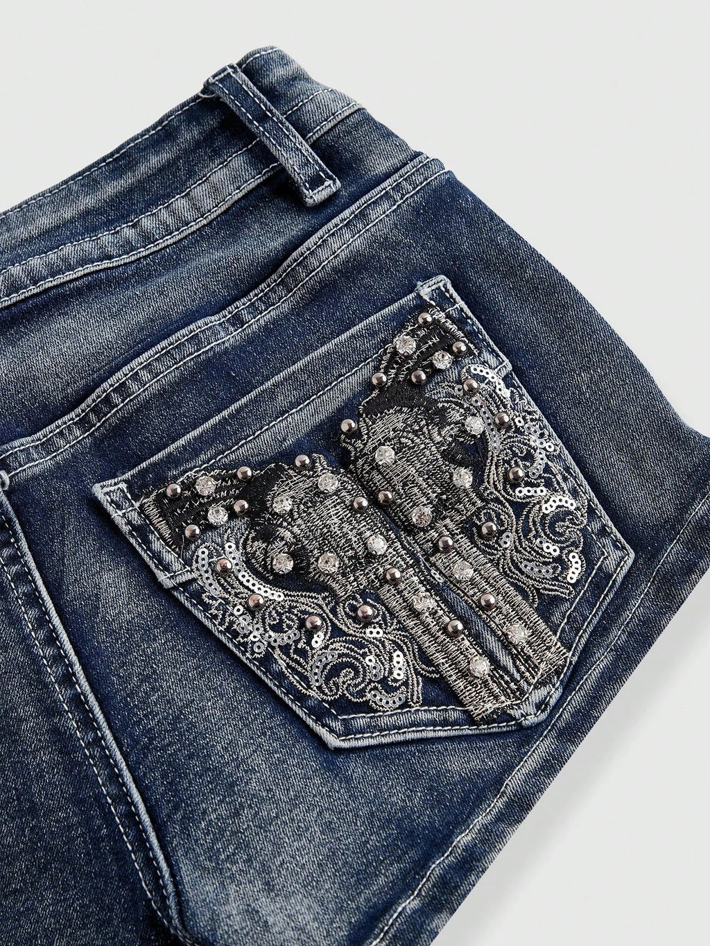 Y2K Embroidered Distressed Denim Shorts