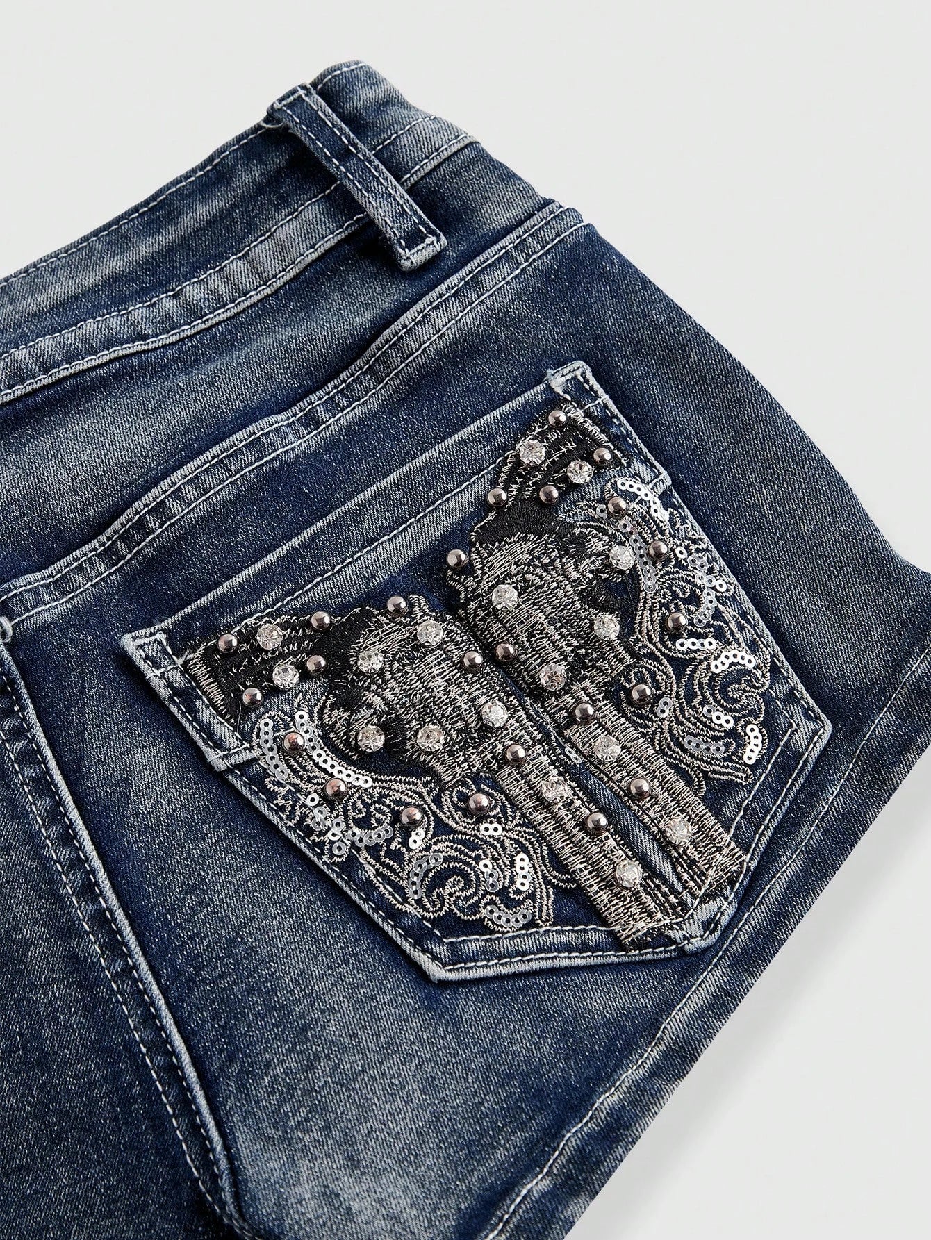 Y2K Embroidered Distressed Denim Shorts