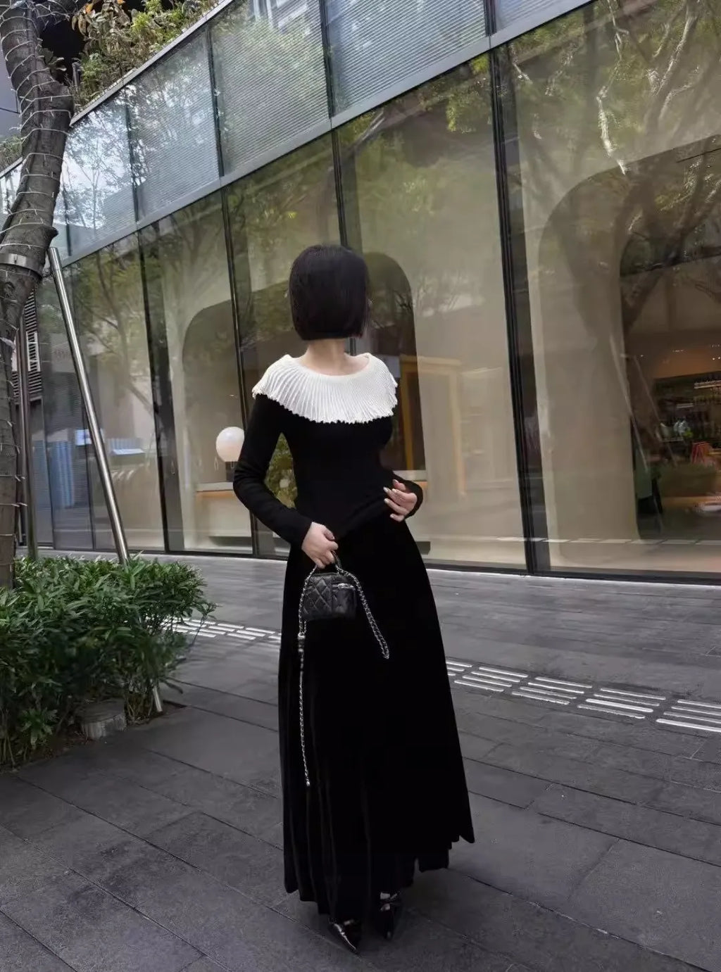 Slash Neck Ruffle Sweater Long Sleeve Regular Fit Pullover