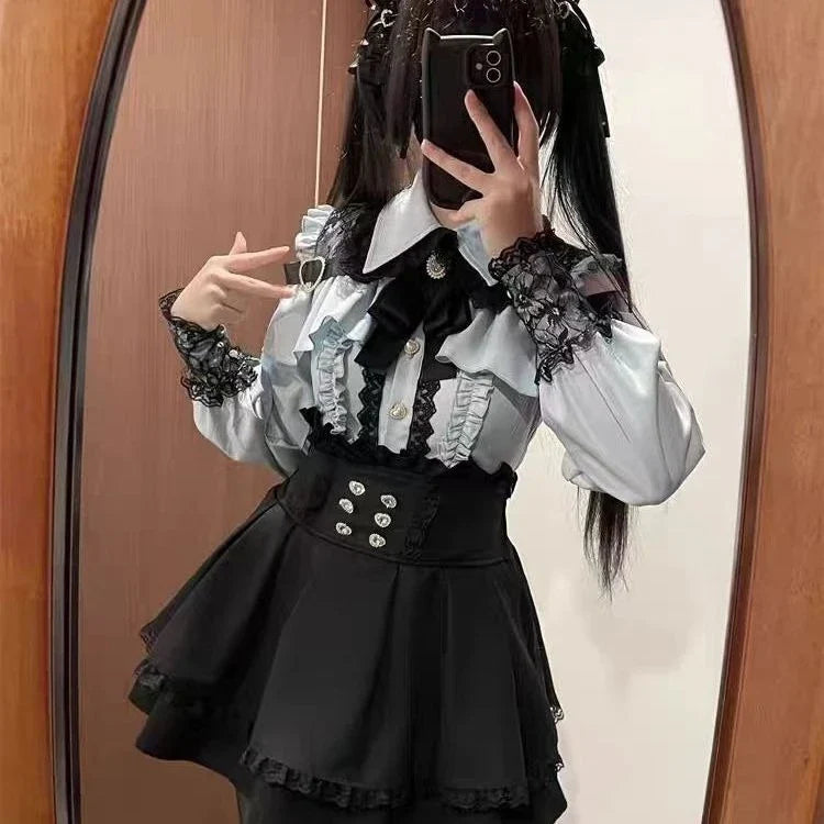 Harajuku Sweet Bow Black Plaid Dresses All-match Slim Fit Kawaii Lolita Dress