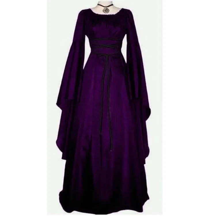 Square Collar Flare Sleeve Witch Maxi Dress