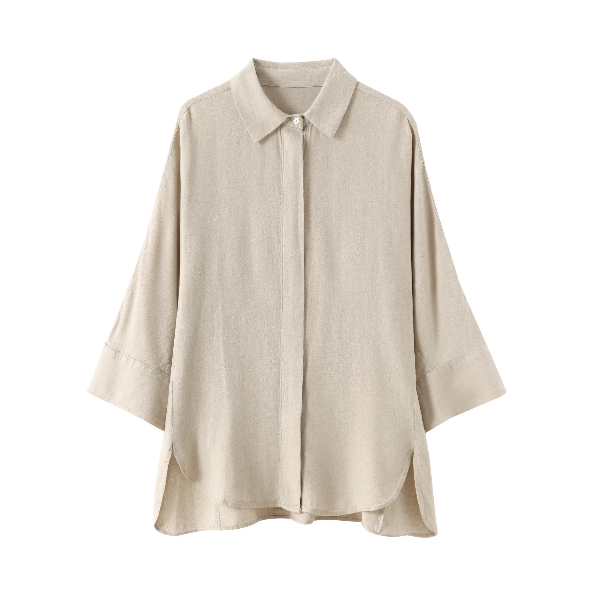 Turn-Down Collar Button Blouse & Wide Leg Pants Set