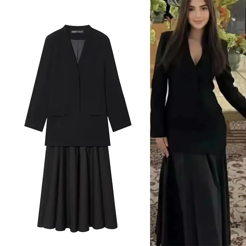 Women Fashion Blazer Dress Long Sleeve Office Chic Dress