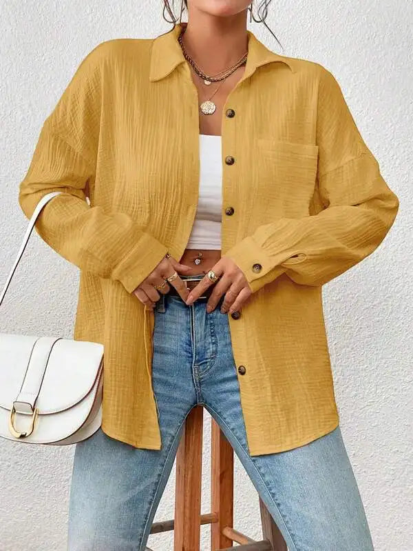 Women's Cotton Linen Oversized Shirt - Loose Casual Button-Up Top