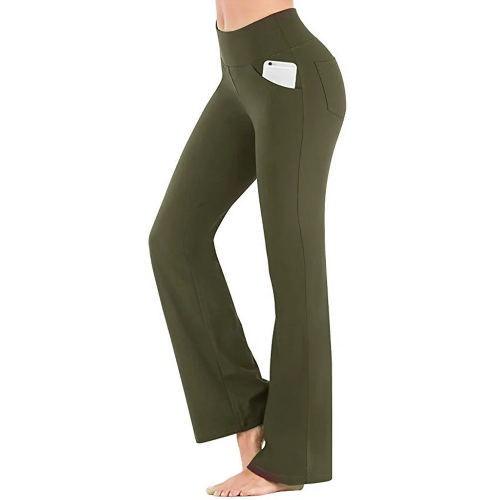 High Waist Wide Leg Pants Slim Fit Pockets Full Length Casual