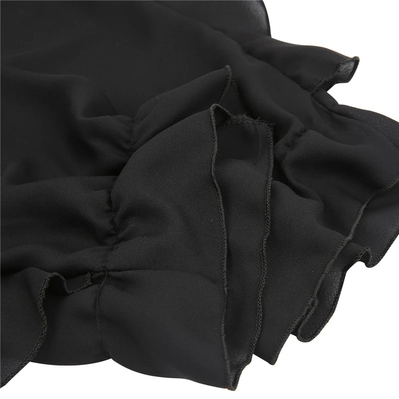 Women's Chiffon Blouse - V-Neck Ruffled Long Sleeve Loose Fit Top