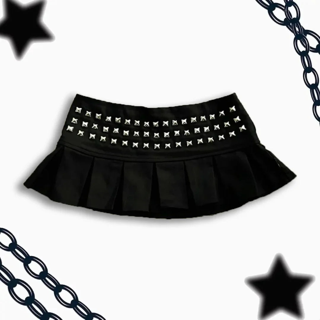 Women's Y2K Gothic Studded Pleated Mini Skirt
