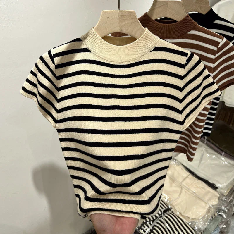 Striped Half-Turtleneck Sweater