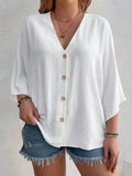 Plus Size Women's V-Neck Long Sleeve Chiffon Blouse