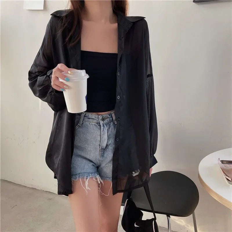 Women's Chiffon Sun Protection Shirt - Sheer Long Sleeve Blouse