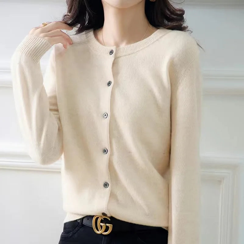 Women's Knitted Cardigan Sweater - O-Neck Button-Up Top