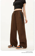 High Waist Wide Leg Patchwork Pants Loose Fit Elastic Waist Pockets