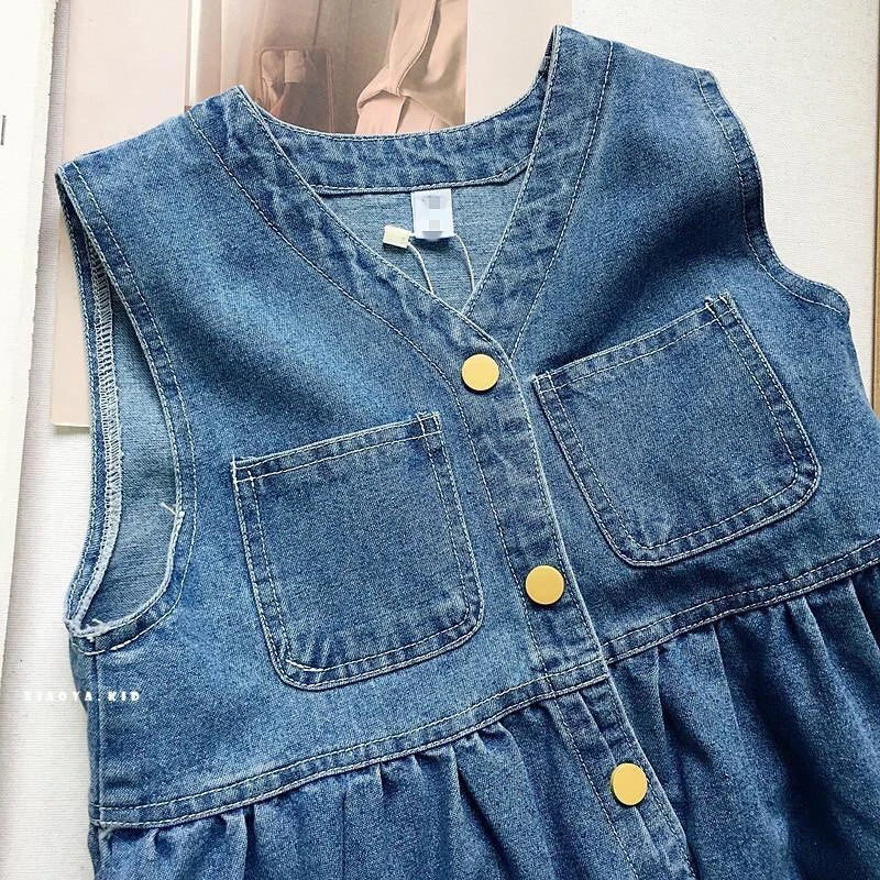 Denim V-Neck Spaghetti Strap Sleeveless Mini Dress