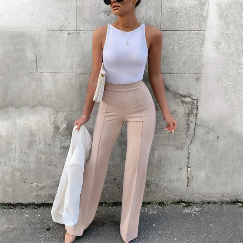 Low Waist Flared Pants Slim Fit Bell Bottom Ankle Length