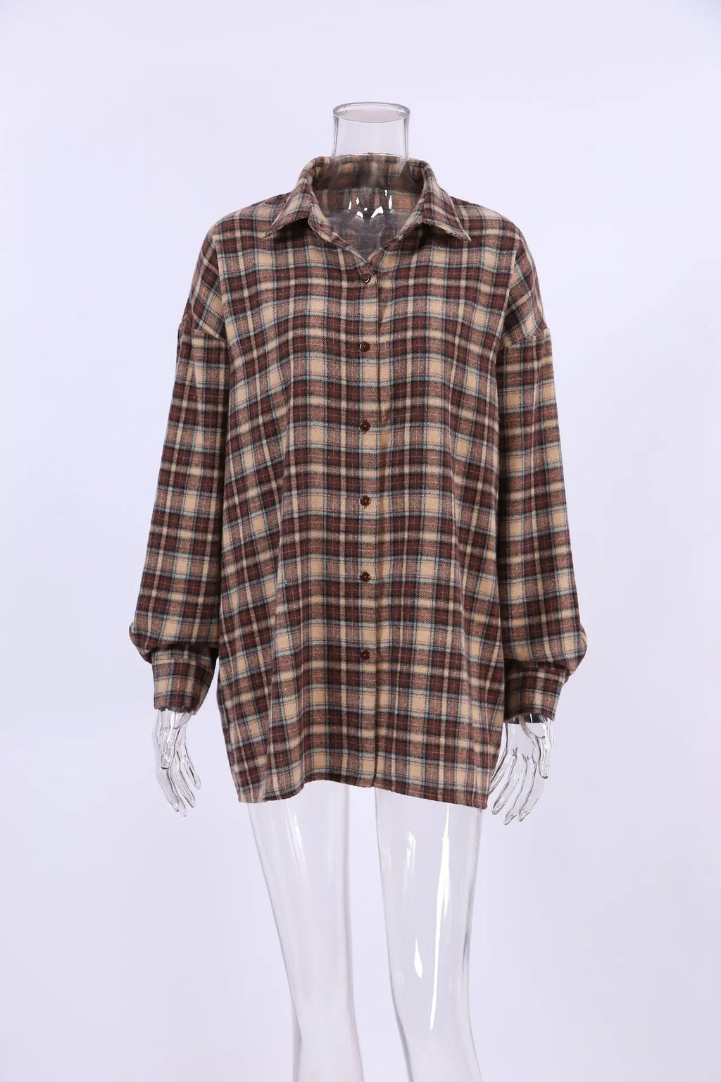 Vintage Plaid Long Sleeve Blouse with Ruffles