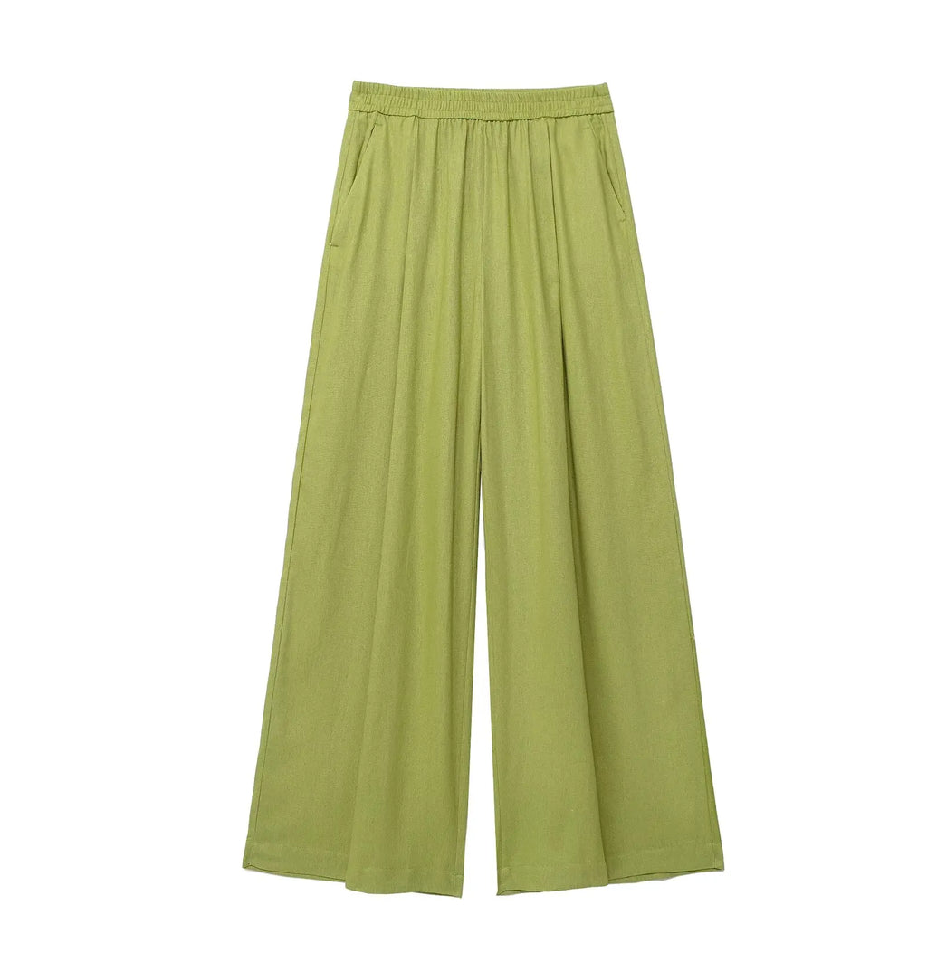 Turn-Down Collar Button Blouse & Wide Leg Pants Set