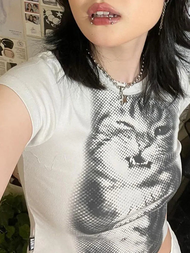 Harajuku Animal Print Short Sleeve Crop T-Shirt