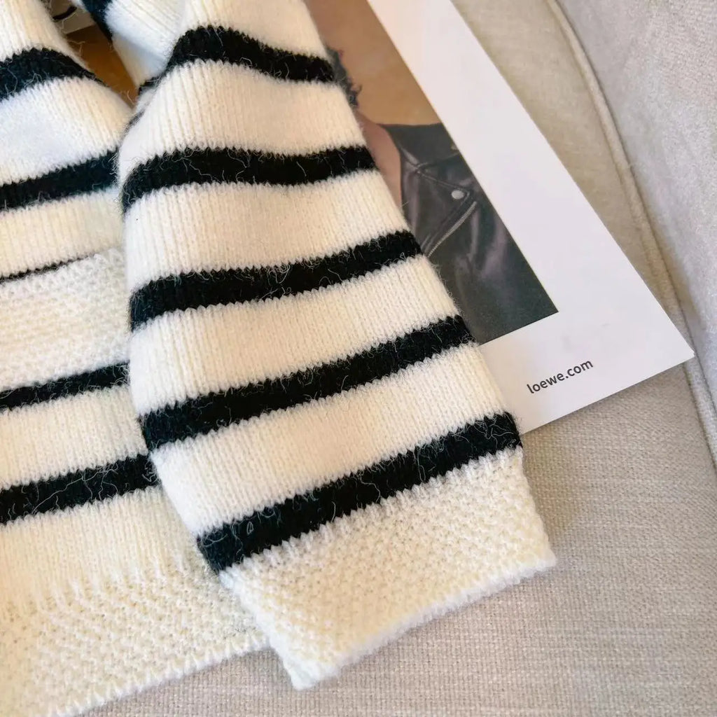 Women's Stripe Knitted Cardigan - Long Sleeve Button-Up Sweater