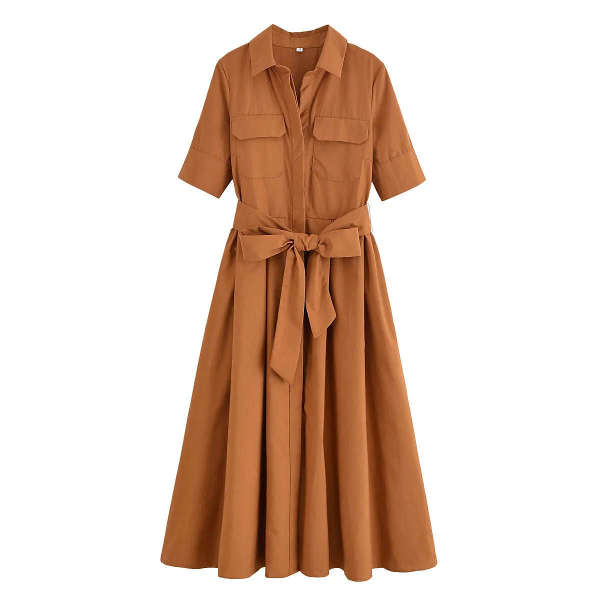 Women's Lapel Shirt Midi Dress with Belt