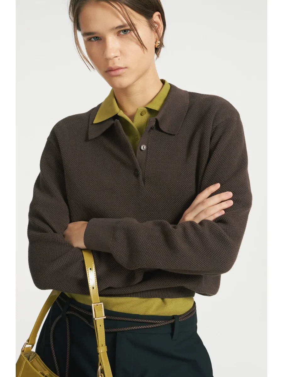 Polo Neck Knit Sweater & Wide Leg Pants Set
