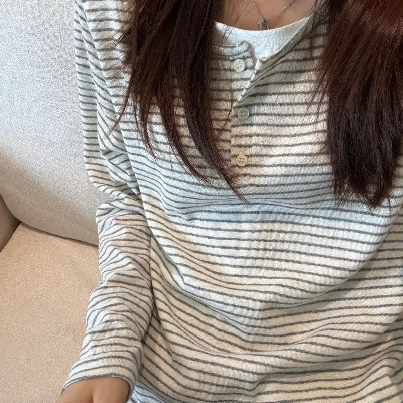 Women's Vintage Striped Fake Two-Piece Top