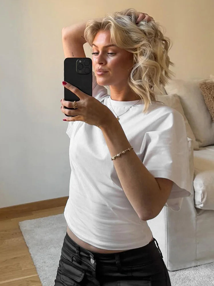 Cropped T-Shirt Women O-Neck Short Sleeve Top