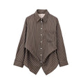 Women's Striped Button-Up Shirt - Long Sleeve Turn-Down Collar Blouse
