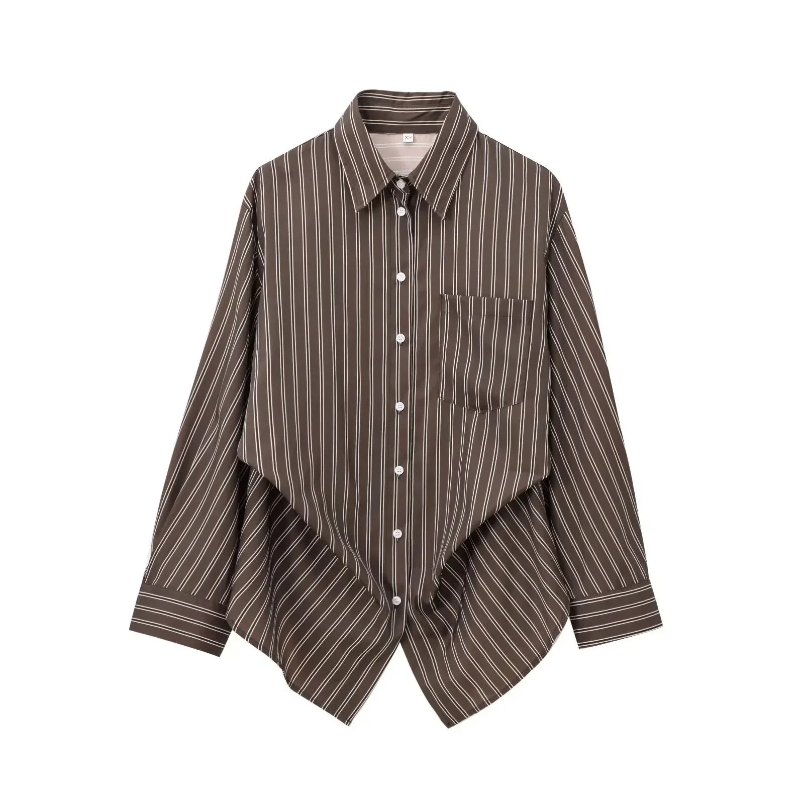 Women's Striped Button-Up Shirt - Long Sleeve Turn-Down Collar Blouse
