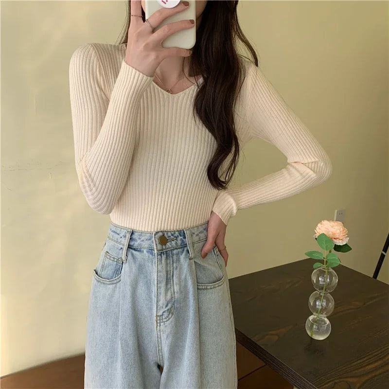 Women Sweaters Femme Basic Solid Jersey Tops Fashion Clothes