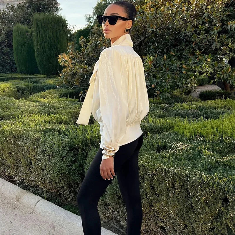 Elegant Satin Lace-Up Blouse