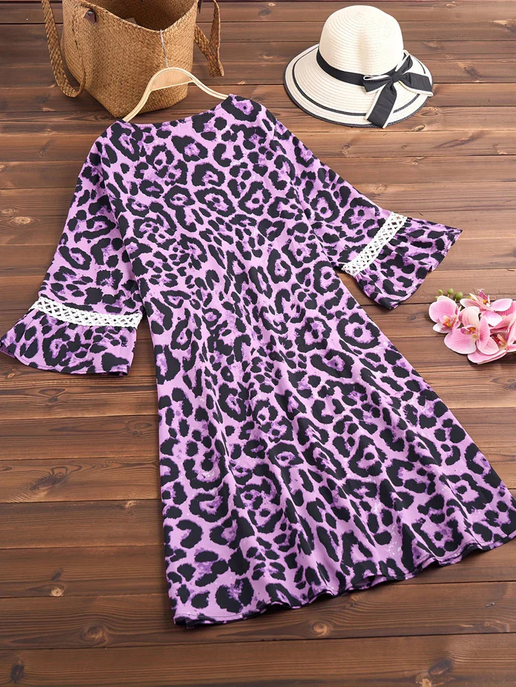 Leopard Print V-Neck Dress