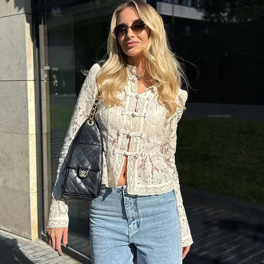 Lace Patchwork V-Neck Blouse
