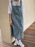 Denim Overall Spaghetti Strap Maxi Dress