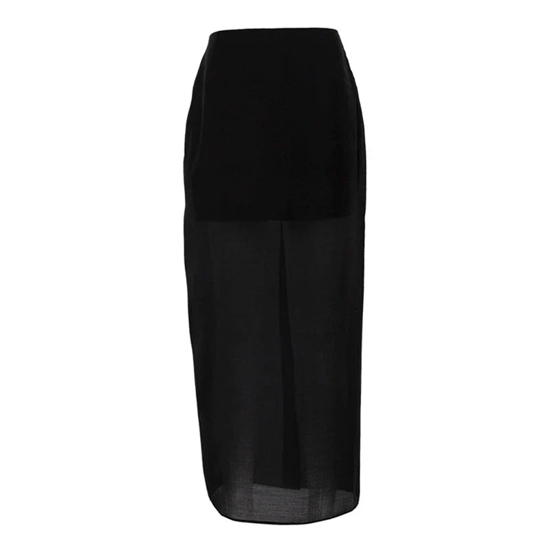 Tornova Black Mesh Skirts For Women Double-layer Design Sexy Perspective High Waist Slit Hip Skirt Female Thin Loose New Summer