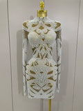 Rhinestone Pearl Mesh Evening Gown