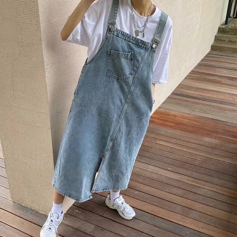 Women's Denim Overall Dress - Sleeveless Casual Slip Dress