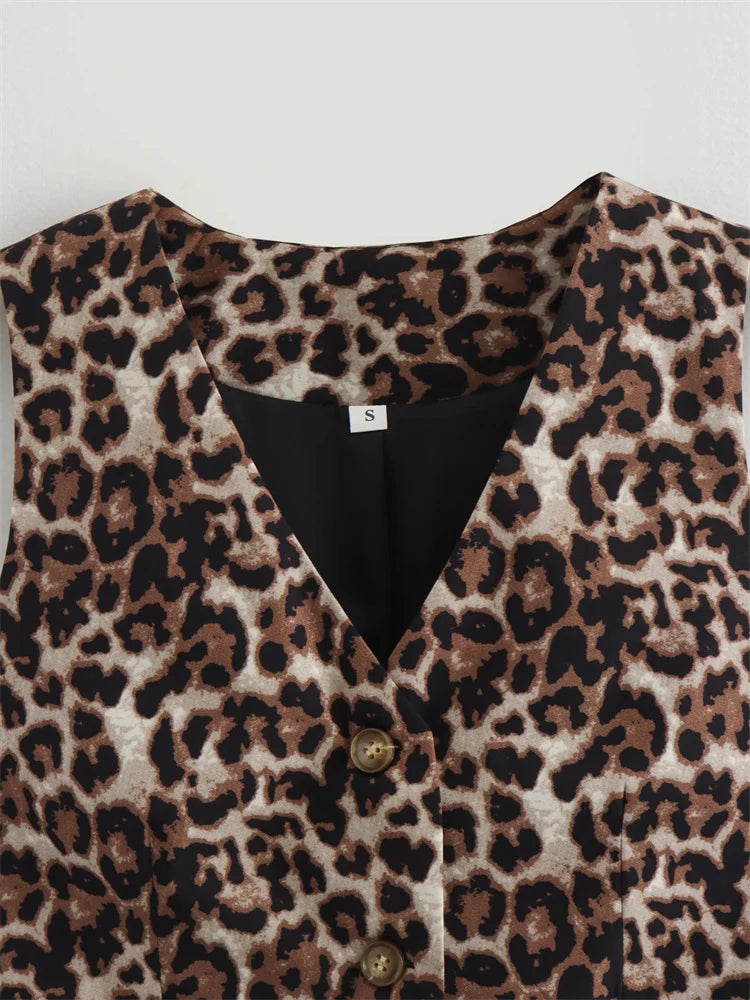 Women's Leopard Print V-Neck Vest