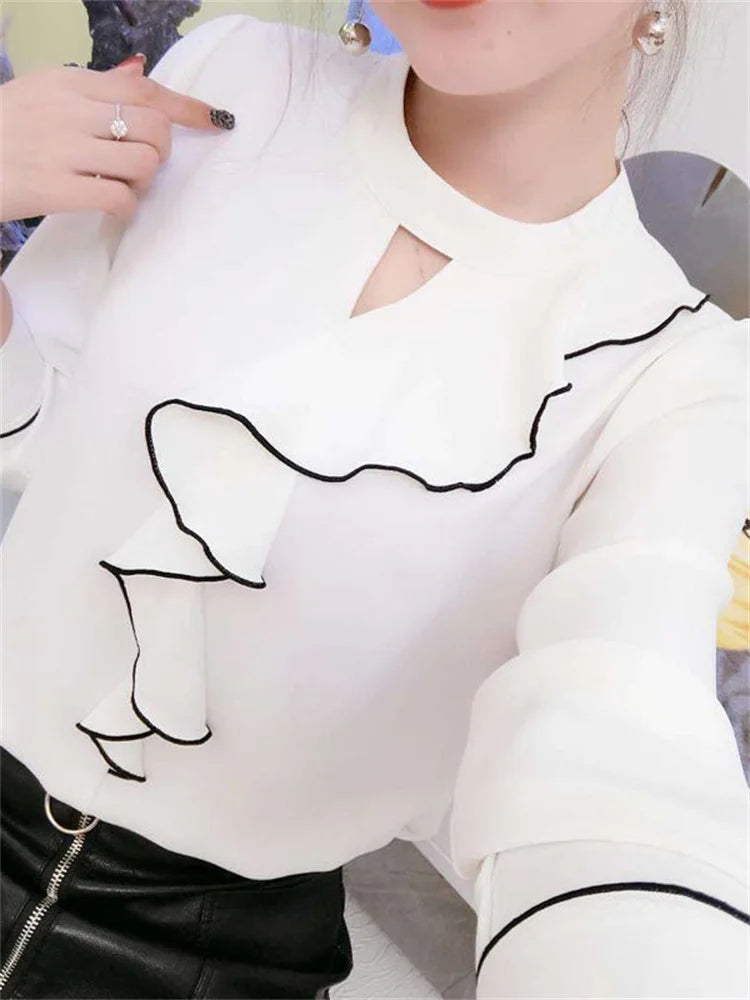 Women's Chiffon Ruffled Stand Collar Blouse