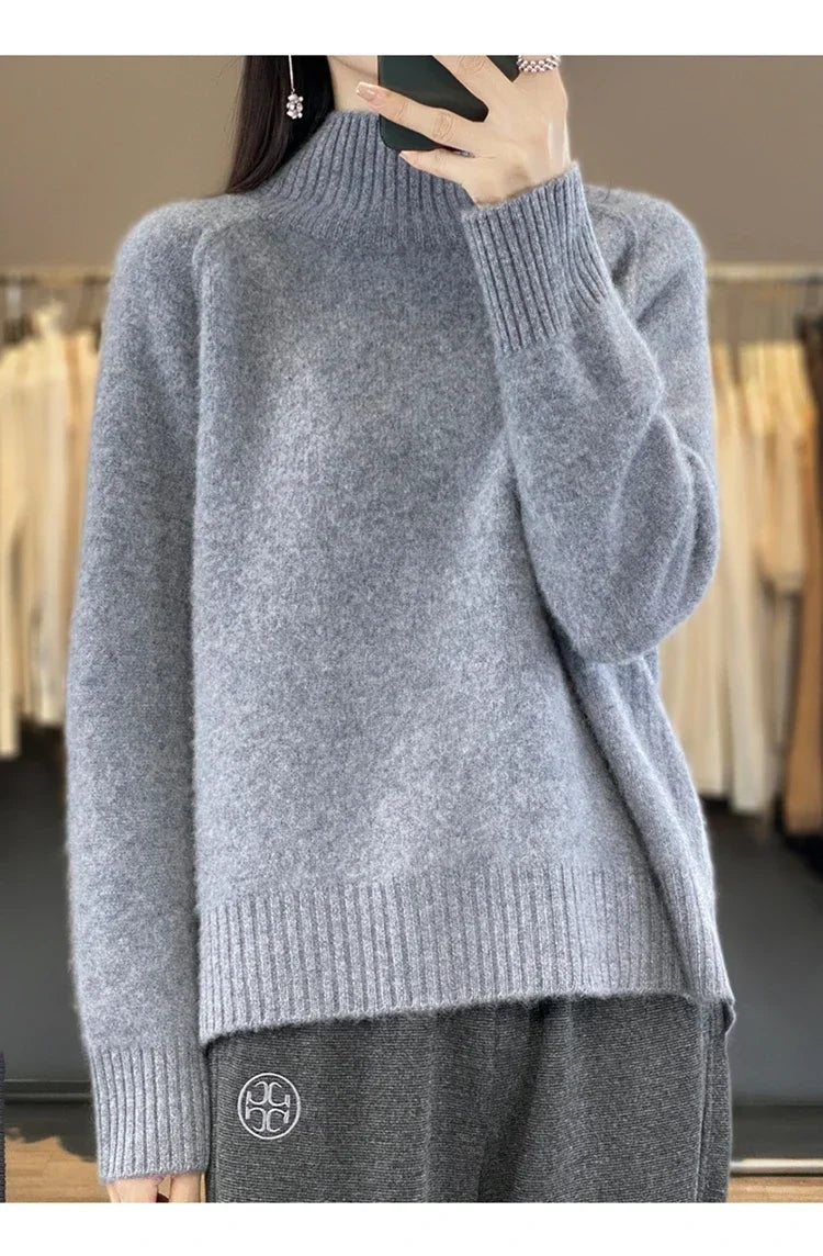 Turtleneck Cashmere Sweater Raglan Sleeve Loose Fit Pullover