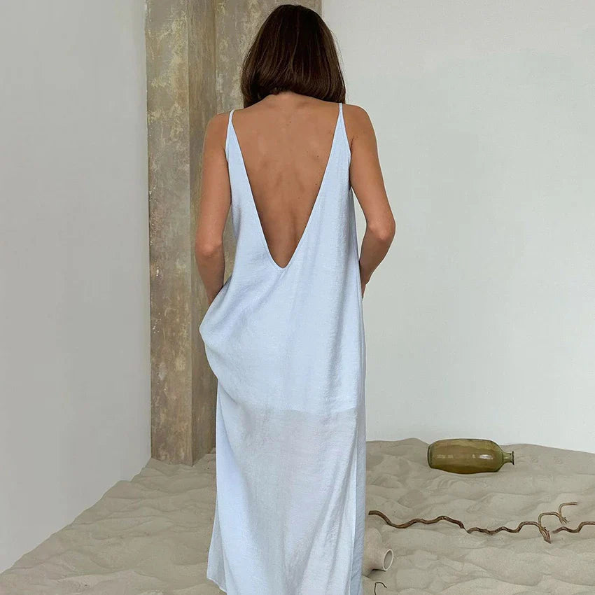 V-Neck Backless Split Maxi Dress