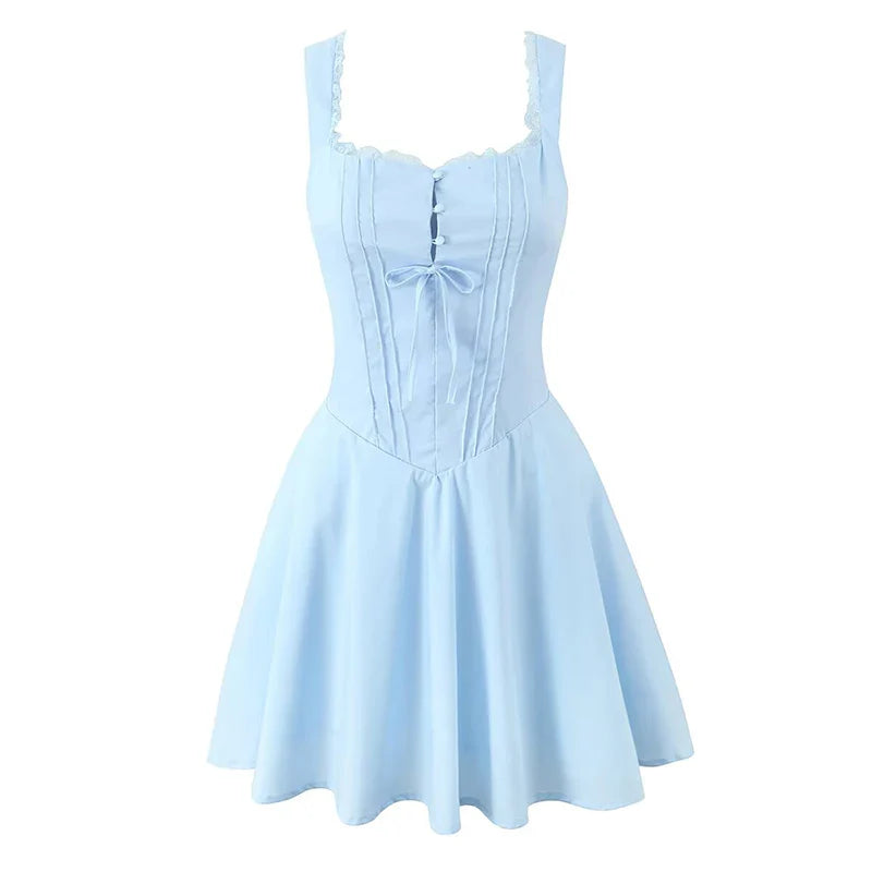 Lace Spaghetti Strap Low Waist Lace-Up Mini Dress